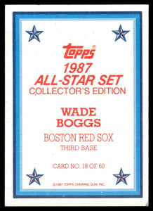 Wade Boggs 1987 Topps All-Star Collector's Edition Mint Card #18