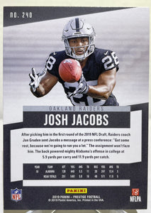 Josh Jacobs 2019 Panini Prestige Series Mint Rookie Card #240