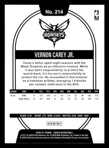 Vernon Carey Jr. 2020 2021 Panini Hoops Series Mint Rookie Card #214