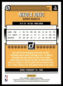 Nikola Jokic 2018 2019 Panini Donruss Series Mint Card #100