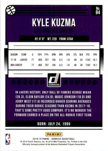 Kyle Kuzma 2018 2019 Panini Donruss Holo Orange Laser Series Mint Card #84