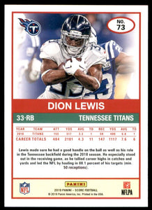 Dion Lewis 2019 Panini Score SCORECARD Series Mint Card #73