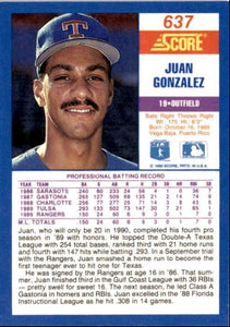 Juan Gonzalez 1990 Score Series Mint Rookie Card #637