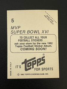 Joe Montana 1982 Topps 2nd Year Super Bowl XVI MVP Foil Sticker #5