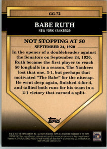 Babe Ruth 2012 Topps Golden Greats Series Mint Card #GG72
