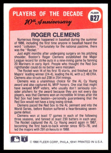 Roger Clemens 1990 Fleer Series Mint Card #627
