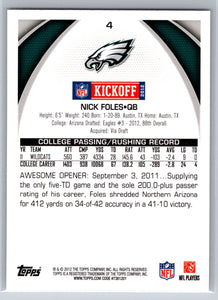 Nick Foles 2012 Topps Kickoff Series Mint Card #4