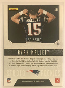 Ryan Mallett 2011 Panini Rookies & Stars Studio Gold Series Mint Rookie Card #18  Only 500 Made