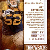 Clay Matthews 2019 Score Throwbacks Series Mint Card #T-4