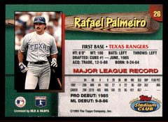 Rafael Palmeiro 1993 Topps Stadium Club Team Rangers Series Mint