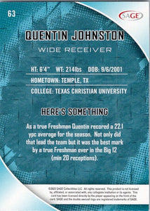 Quentin Johnston 2023 Sage Series Mint Rookie Card #63