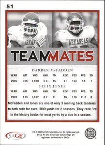 Darren McFadden 2008 SAGE Hit Teammates Series Mint Rookie Card #51