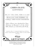 Chris Olave 2022 Sage Artistry Silver Series Mint Card #111
