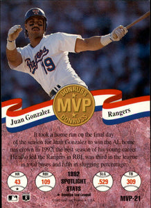 Juan Gonzalez 1993 Donruss MVP Series Mint Card #21