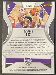 De'Aaron Fox 2019 2020 Panini Prizm Series Mint Card #120