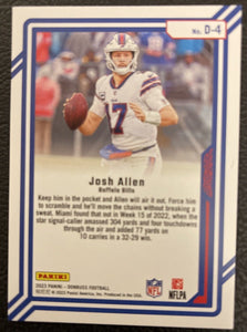 Josh Allen 2022 Donruss Dominators Series Mint Insert Card #D-4