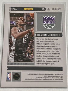 Davion Mitchell  2021 2022 Panini Chronicles Luminance Series Mint Rookie Card #244