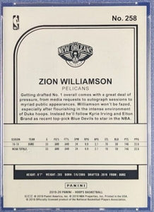 Zion Williamson 2019 2020 Panini NBA Hoops Series Mint Rookie Card #258