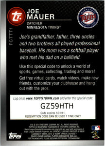 Joe Mauer 2010 Topps Toppstown Gold Code Card Series Mint Card #FCTTT1