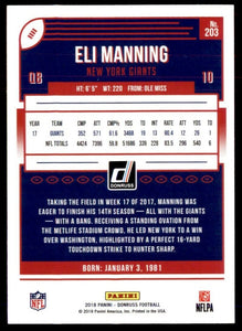 Eli Manning 2018 Donruss Series Mint Card #203