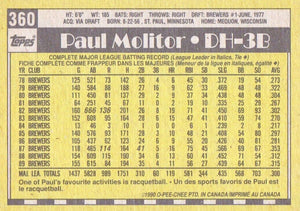Paul Molitor 1990 O-Pee-Chee Series Mint Card #360