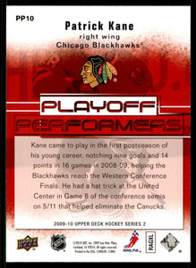 Patrick Kane 2009 2010 Upper Deck Playoff Performers Series Mint Card #PP10