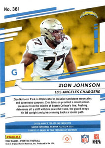 Zion Johnson 2022 Panini Prestige Series Mint Rookie Card #381