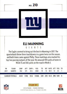 Eli Manning 2018 Panini Series Mint Card #210