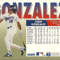 Juan Gonzalez 1993 Fleer Atlantic Sunoco Series Mint Card #10