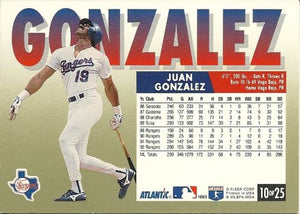 Juan Gonzalez 1993 Fleer Atlantic Sunoco Series Mint Card #10