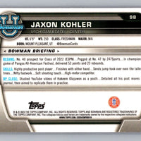 Jaxon Kohler 2022 2023 Bowman University Chrome Pink Refractor Mint Rookie Card #98