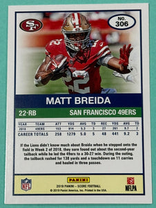 Matt Breida 2019 Score GOLD Series Mint Card #306