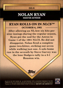 Nolan Ryan 2012 Topps Golden Greats Series Mint Card #GG6