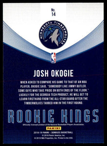 Josh Okogie 2018 2019 Panini Donruss Rookie Kings Series Mint Card #14