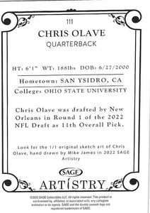 Chris Olave 2022 Sage Artistry Series Mint Card #111