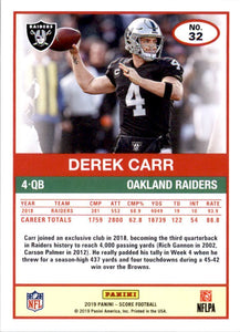 Derek Carr 2019 Panini Score SCORECARD Series Mint Card #32