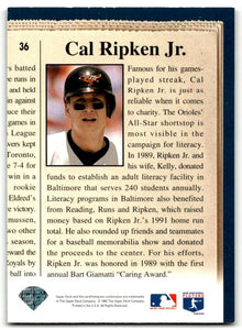 Cal Ripken Jr. 1992 Upper Deck Community Heroes Series Mint Card #36