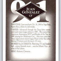 Juan Gonzalez 1991 Studio Series Mint Card #124