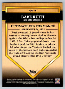 Babe Ruth 2012 Topps Golden Greats Series Mint Card #GG75