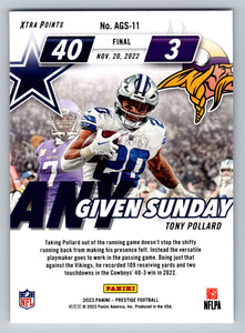 Tony Pollard 2023 Panini Prestige Any Given Sunday Series Mint Card #AGS-11