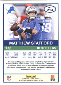 Matthew Stafford 2019 Panini Score Series Mint Card #213