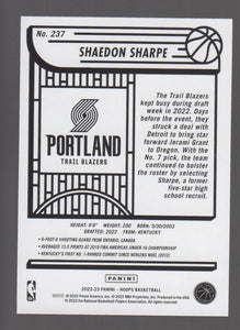 Shaedon Sharpe 2022 2023 Panini Hoops Basketball Series Mint Rookie Card #237