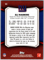 Eli Manning 2011 Topps Rising Rookies Series Mint Card #63
