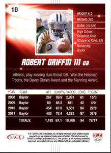Robert Griffin 2012 Sage Hit Series Mint Rookie Card #10