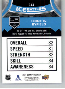 Quinton Byfield 2021 2022 Upper Deck MVP Rookie Card #244