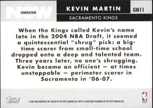 Kevin Martin 2007 2008 Topps Generation Now Series Mint Card #GN11