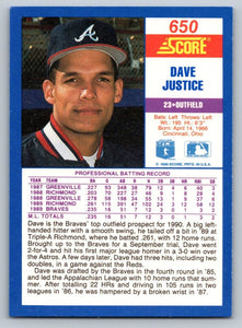 Dave Justice 1990 Score Series Mint RookieCard  #650