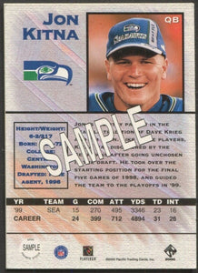 Jon Kitna 2000 Pacific Private Stock Sample Series Mint Card