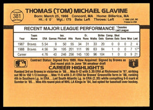 Tom Glavine 1989 Donruss Series Mint 2nd Year Card #381