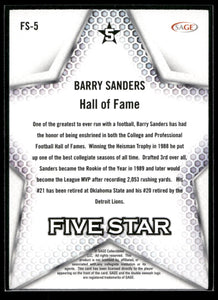 Barry Sanders 2024 SAGE Five Star Silver Series Mint Card #FS-5